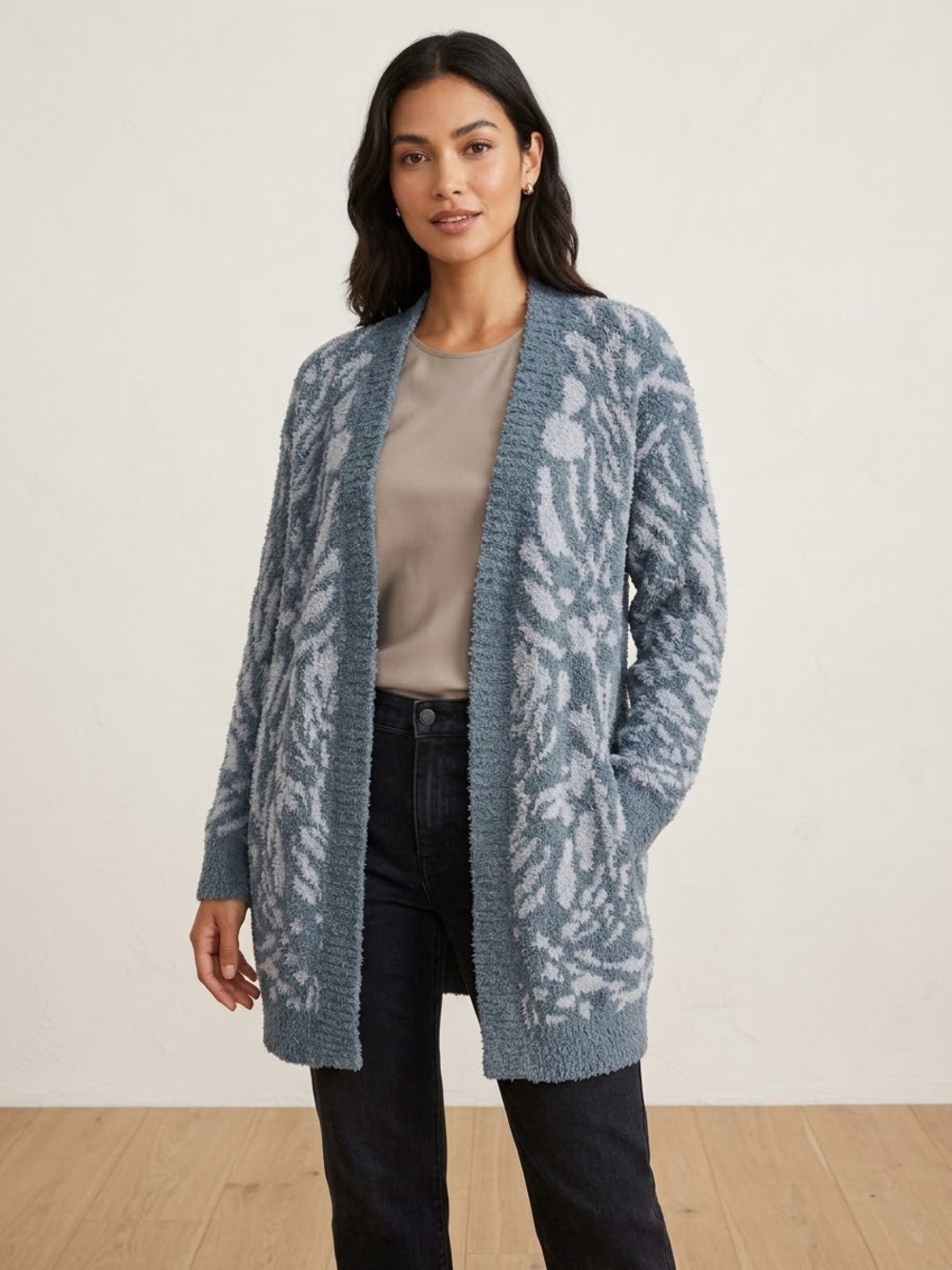 Barefoot Dreams CozyChic Abstract Animal Open Cardigan Size Small
